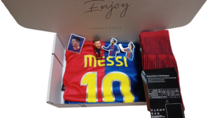 Pack Kit Caja de Regalo Conjunto Niños Barcelona Retro Messi 08-09